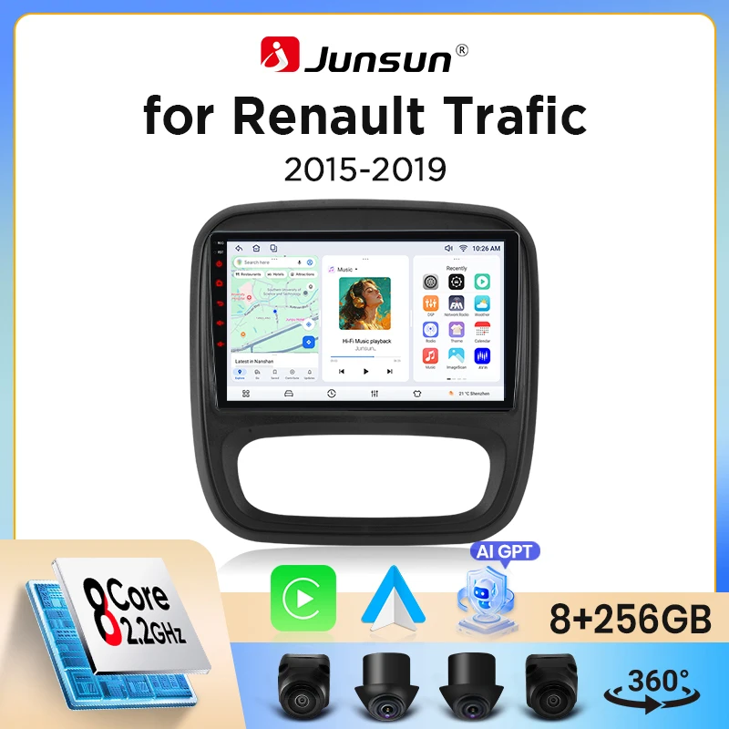 Autoradio Junsun sans fil CarPlay Android Auto pour Renault Trafic 3 / Opel Vivaro B (X82) 2014-2019 avec ventilateur de refroidissement intégré, navigation GPS
