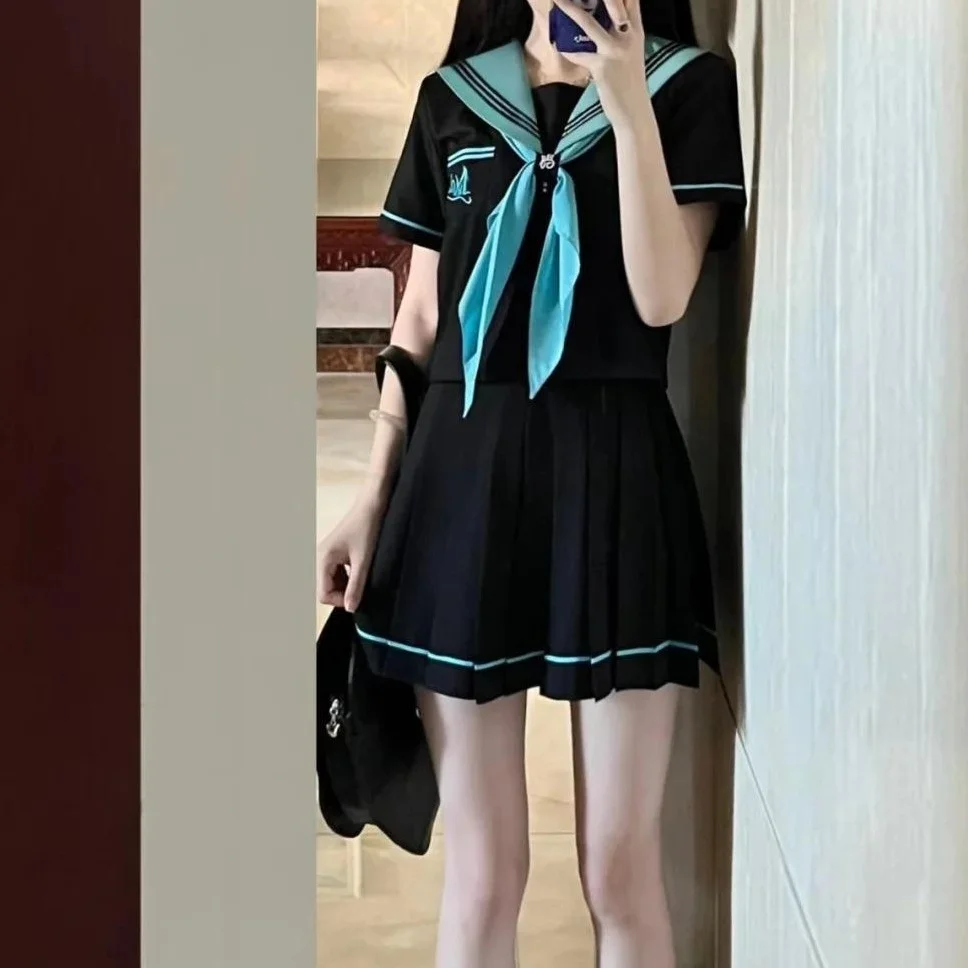 Cute School orm Skirt Set ort Pleated Tee-piece Student College Sle Summer Faion Women's Ensemble Polyester ort...