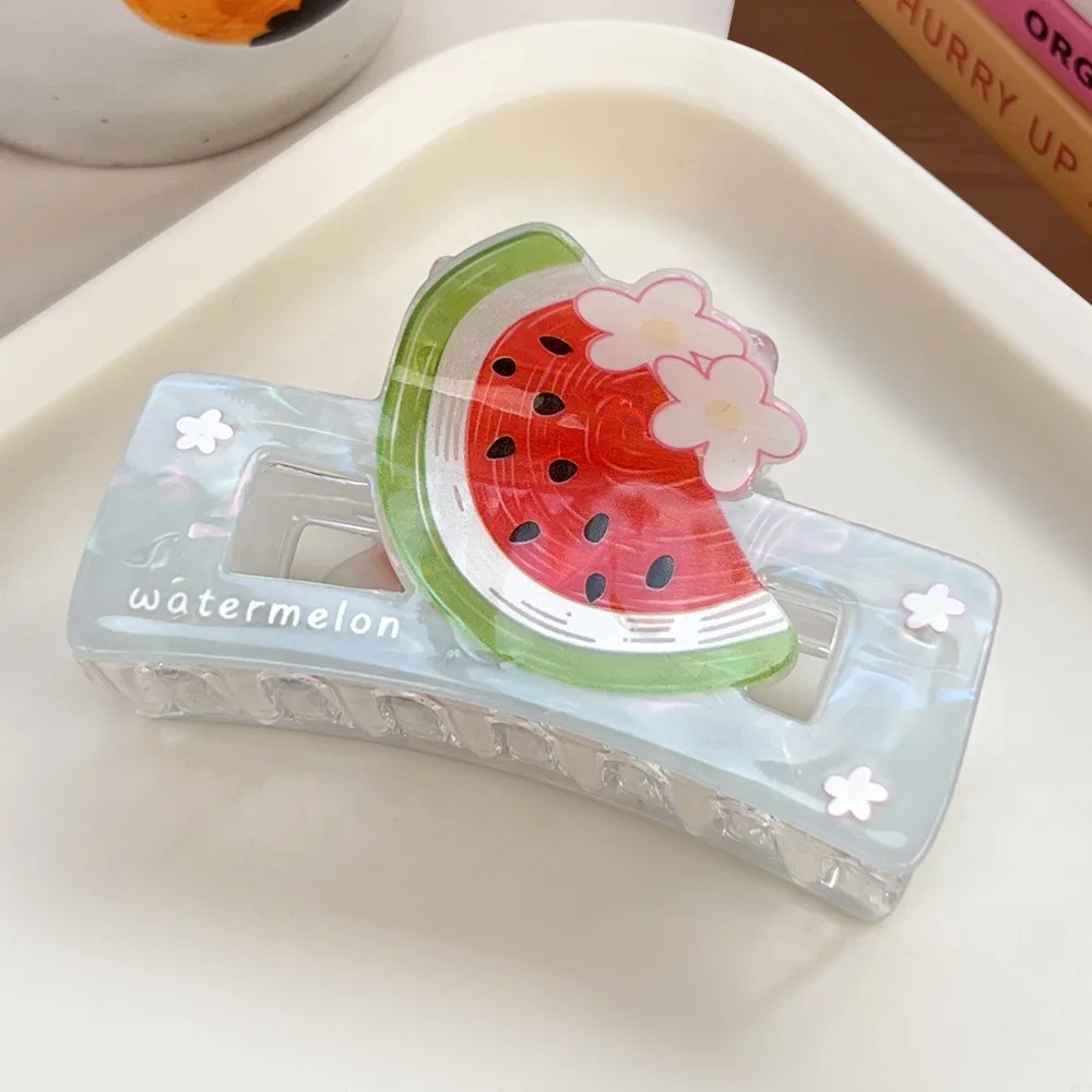 

Elegant Sweet Strawberry Shark Clip Watermelon Cute Fruit Acetate Claw Clip Cherry Hair Clip Ponytail Shark Clip Daily