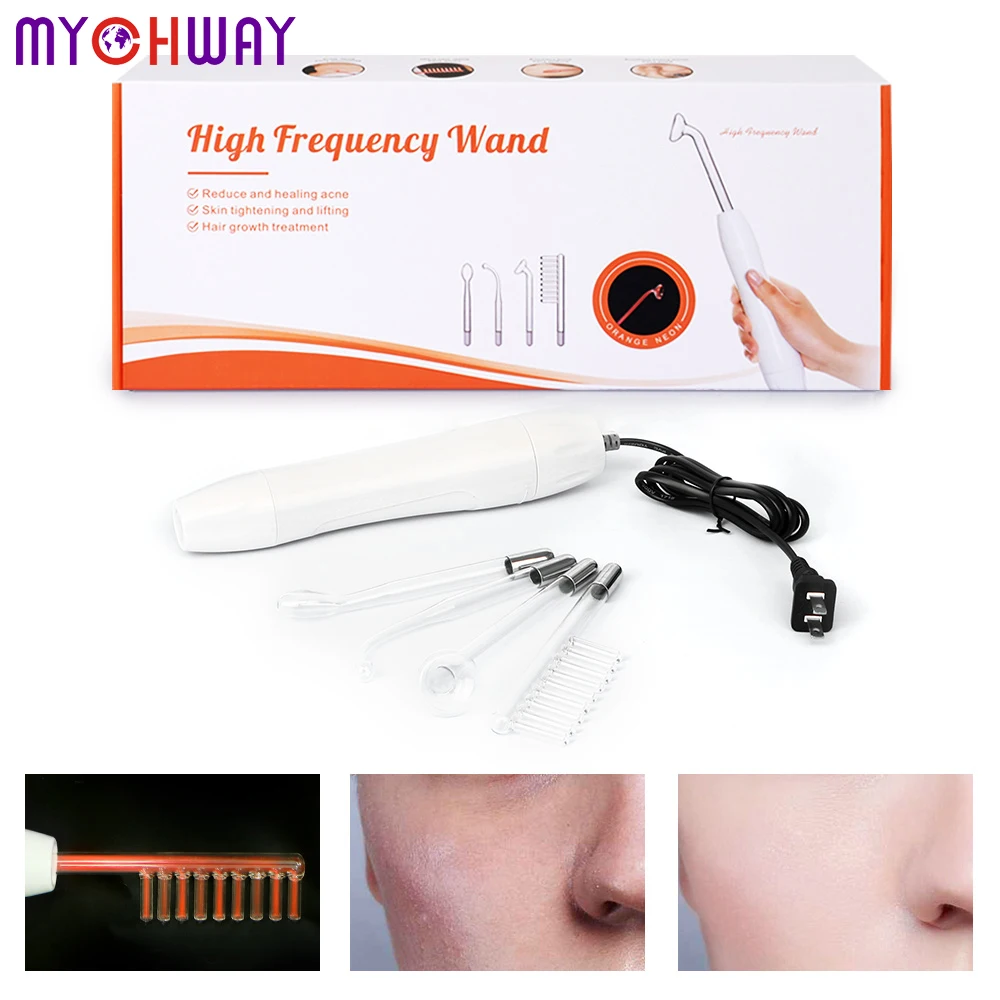 High Frequency Facial Machine For Hair Face Acne Spot Remover Replacement Electrotherapy Wand Glass Tube Home Spa Beauty Device