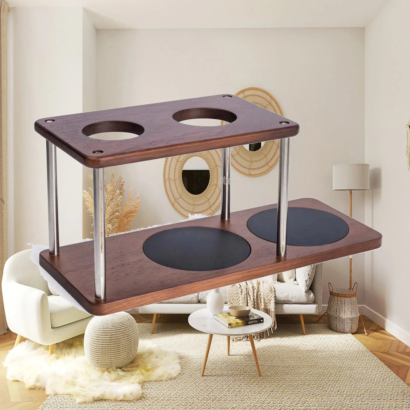 Coffee Brewing Stand Wooden Coffee Rack Coffee Bar Organizer Coffee Maker Stand for Small Kitchen Coffee Nook