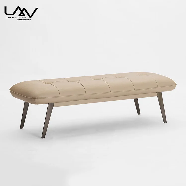 High Density Rebound Sponge Leather Luxury Sofa Bench Living Room Comfy Shoe Changing Stool Bedroom Bed End Stool