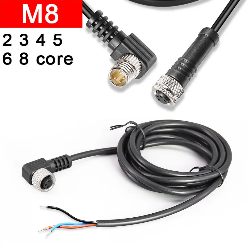 M8 Waterproof Aviation Plug Socket - 2Pin 3 Pin 4-Pin Sensor Connector Injection Molded With 2M Wires flange male female 6P 8P