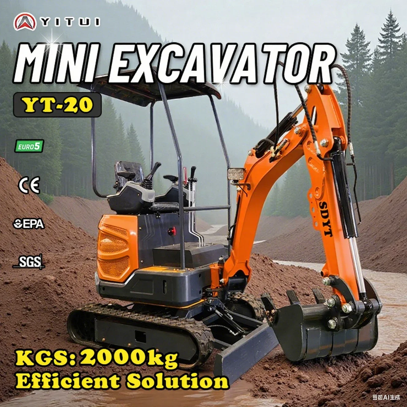 حفارة صغيرة مخصصة 2.0 طن أحمر مع كابينة متوفرة مع مكيف هواء محرك كوبوتا / كوب توصيل مجاني #2