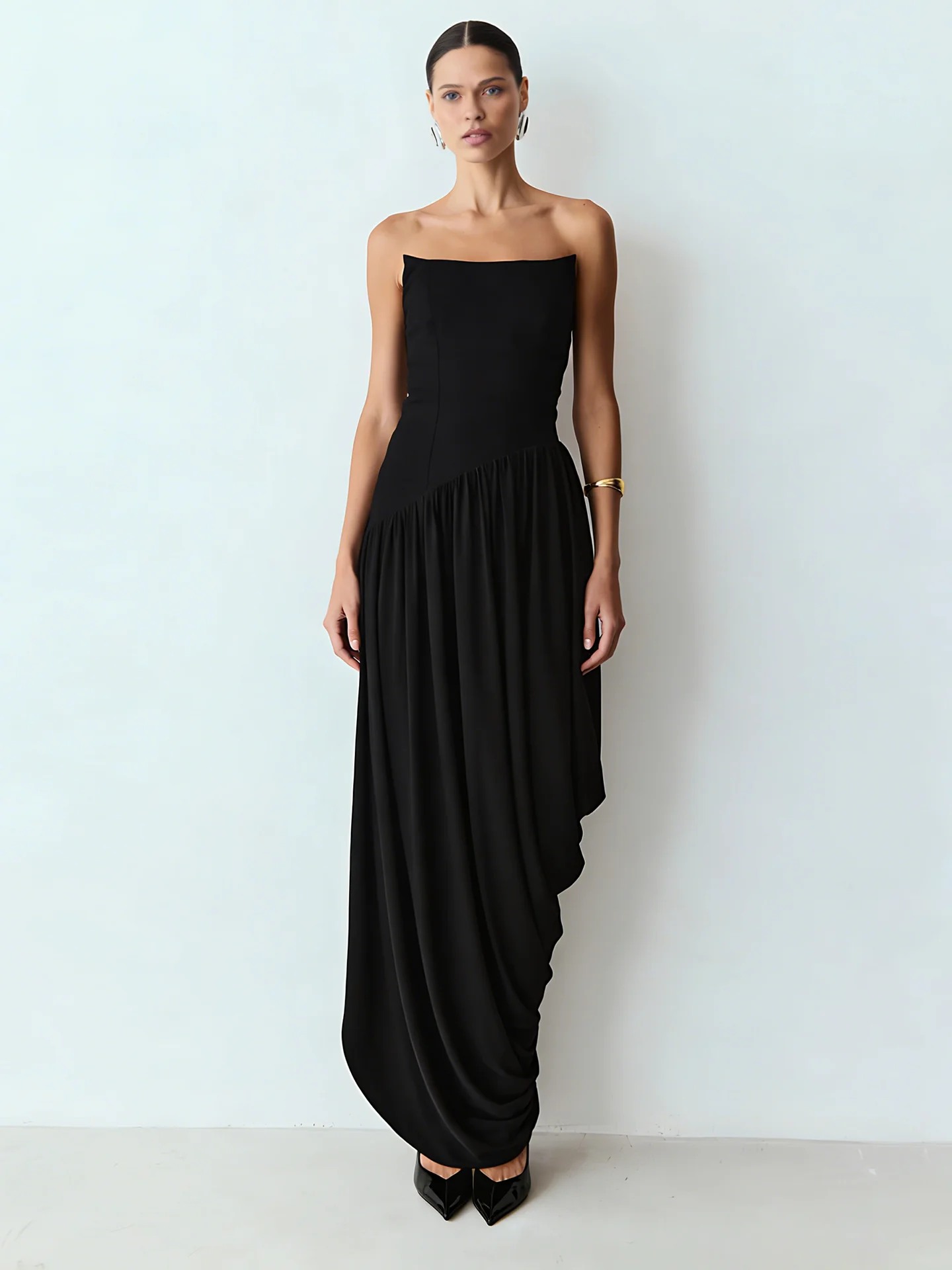 

Ele Asymmetrical Design Maxi Dr One oulder Slit High Waist A-Line Skirt Breathable Summer Faion for Women