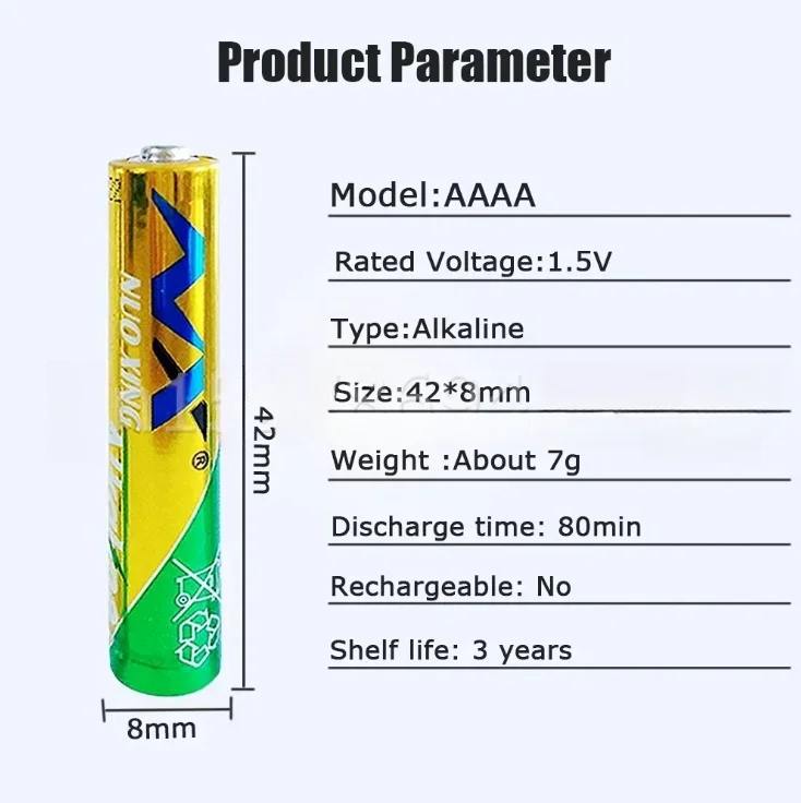 بطارية قلوية AAAA LR61 1.5 فولت (E96 LR8D425 MN2500 MX2500) لمؤشر الليزر الرقمي وأجهزة البلوتوث وبطارية aaaa