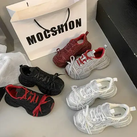 Högkvalitativa lyxiga designerskor för kvinnor Damsneakers Strass Damloafers Moderiktiga glänsande damskor för casual plattform 10 best sales vintage Havana-sneakers - №5