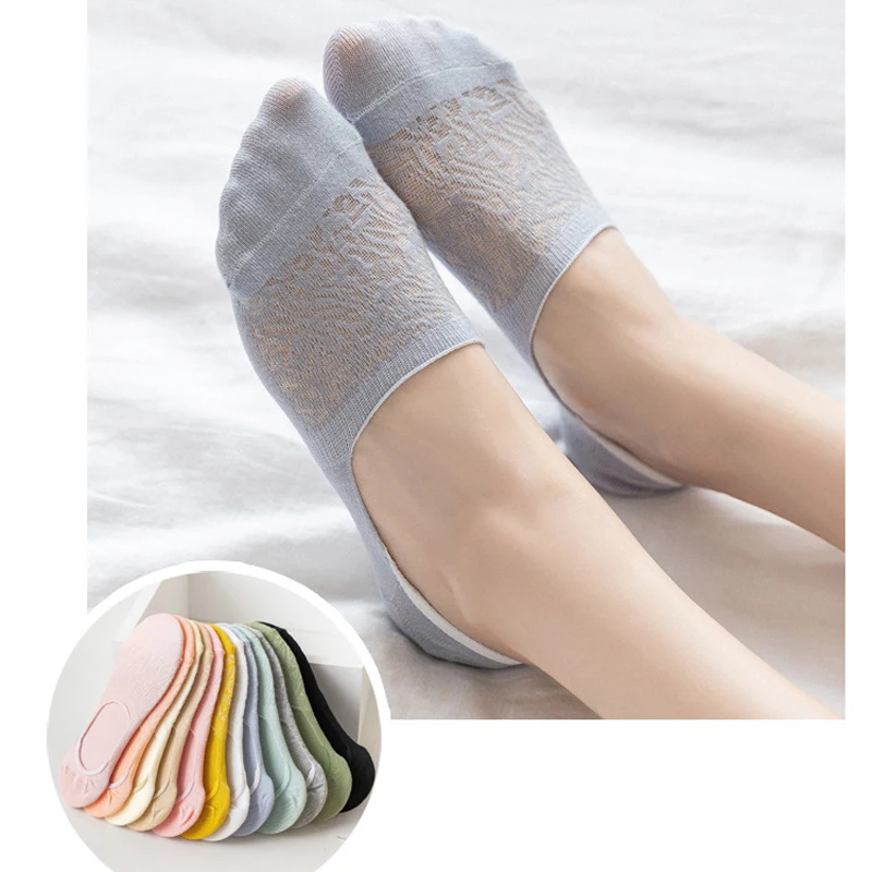 

5 Pairs No Show Sock Boat Ankle Women Non Slip Invisible Low Cut hollow out Harajuku Socks Lot Set 10 Pcs Female Summer Ladies