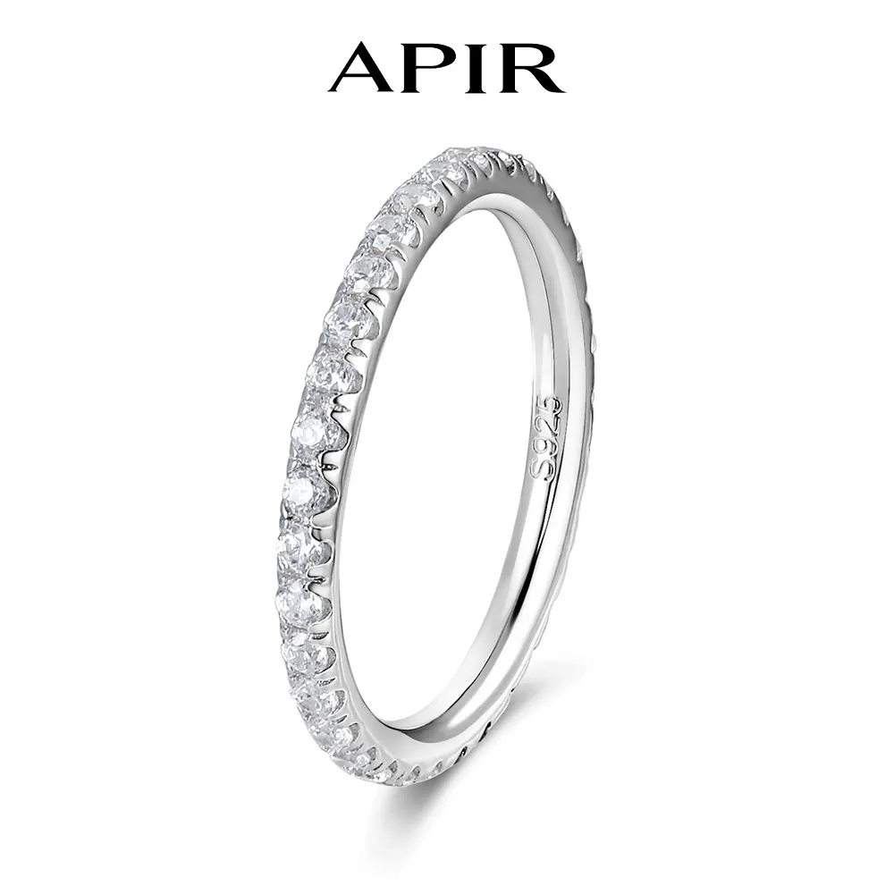 APIR Full Eternity Moissanite Band for Women 925 Sterling Silver VVS1 D Color Sparkling Diamond Ring Stackable Fashion Jewelry