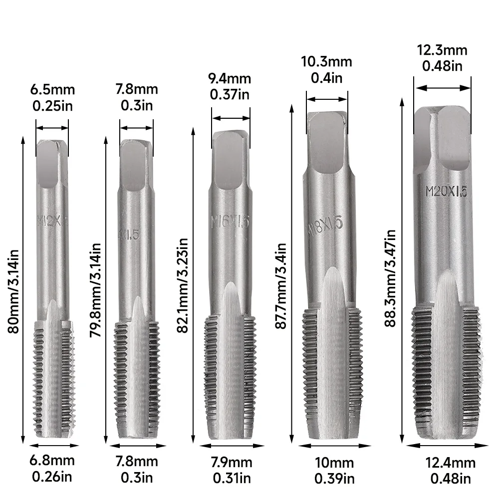 1 Pair Right Hand Thread Tap Straight Fluted Fine Threaded Metric Hand Tap M12/M14/M16/M18/M20 1.5mm Thread Tap Pitch HSS Tap