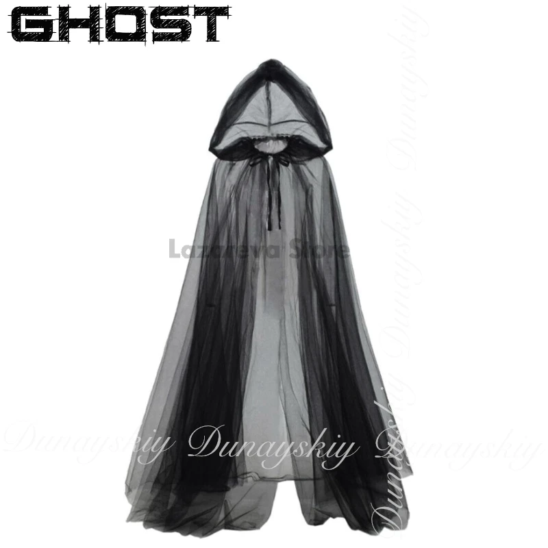 Призрак Хэллоуин Косплей Призрак Играет накидка с капюшоном Смерть Ведьма Сетчатая длинная накидка для выпускного вечера в трех размерах Косплей Костюм Все из комплектов