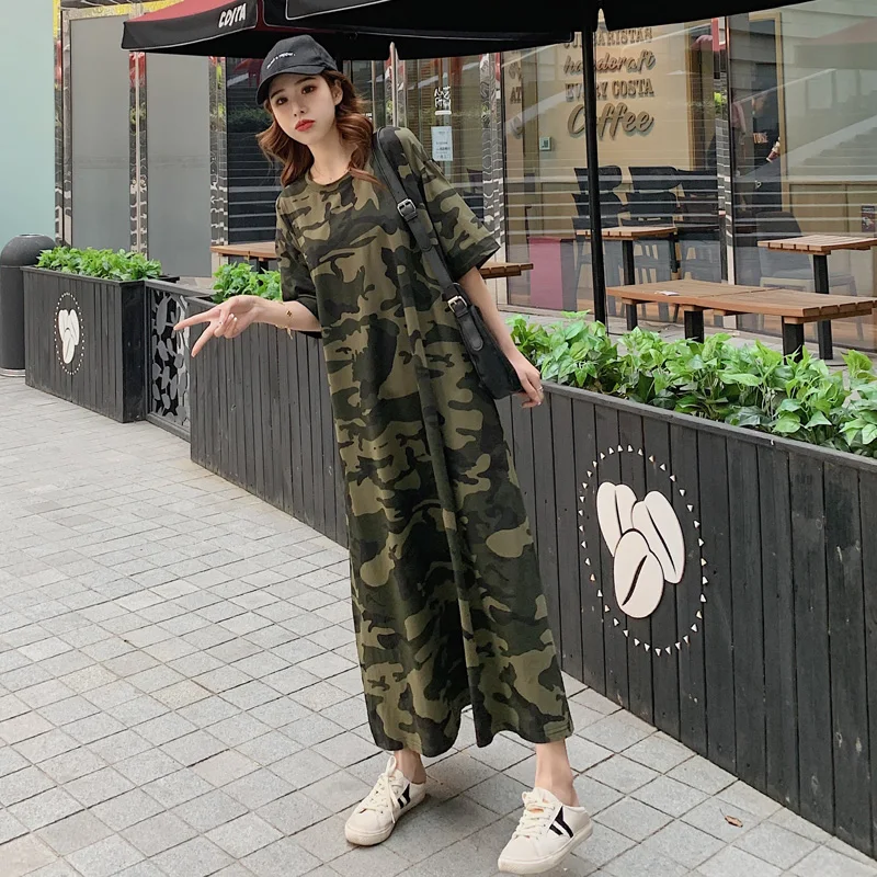 Casual Short-sleeved T-shirt Camouflage Dress Women's Clothing 2022 Summer Loose Dress Woman Vestidos  d1806