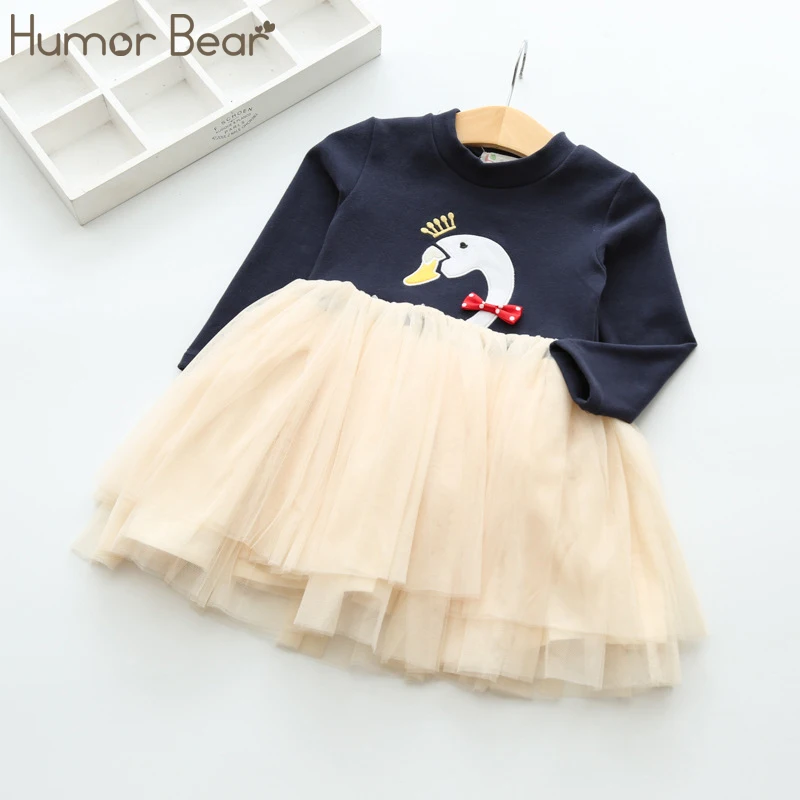 

Humor Bear Girls Dress New Spring Autumn Long Sleeve Cartoon Printed Princess Party DressesToddler Clothes for 3-7Y