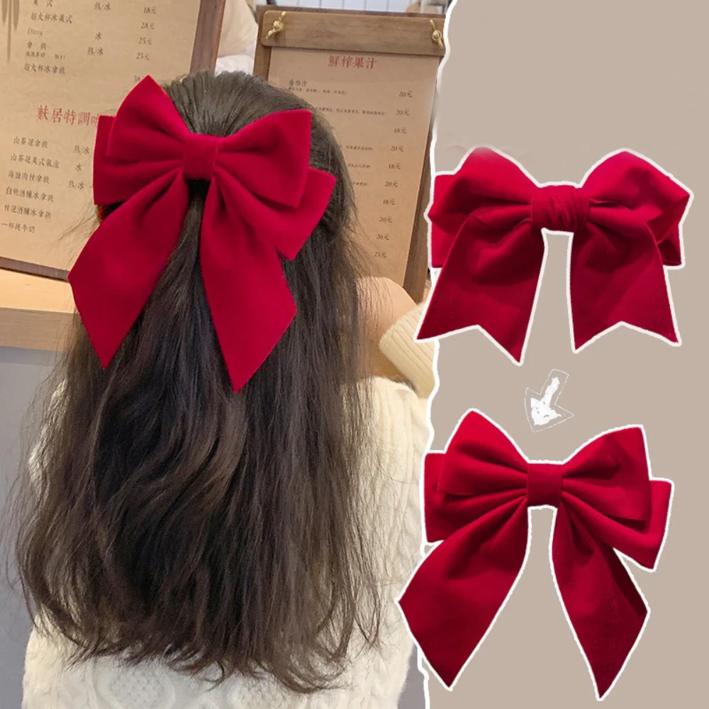 1 Stück modische Haarspangen mit roter Schleife, Stoffdesign, perfektes tägliches Haarstyling, sieht festliche Outfits aus, schickes, süßes Accessoire mit Erhöhung – Detail 1