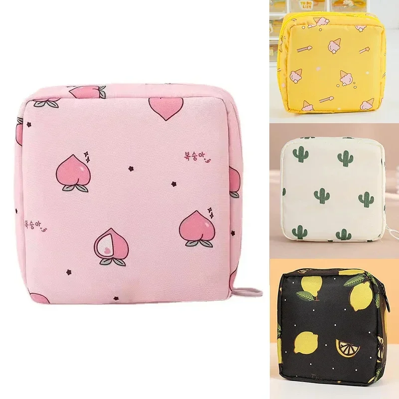 Tamper-Proof Sanitary Pad Tissue Bags Cartoon Change Coin Clip Towel Napkin Credit Card Holder Makeup Organizer Headphone Case