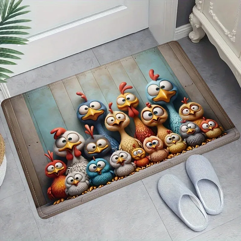 Cute Chicken Family Carpet Cartoon Floor Mat Doormat Rug for Bedroom Living Room Carpet Welcome Mat Outdoor Carpet Home