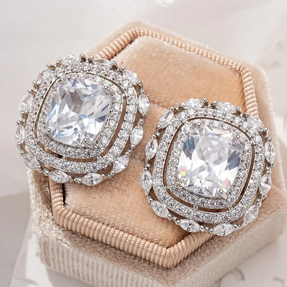 

Missvikki Rhinestone Square Stud Earrings Party Accessories Fashion Shiny Large Size Crystal Statement Earrings Wedding Jewelry
