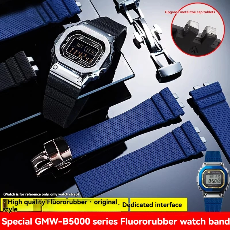 High quality fluororubber watch strap For G-SHOCK Casio 35/50 anniversary small silver block GMW-B5000 series accessories
