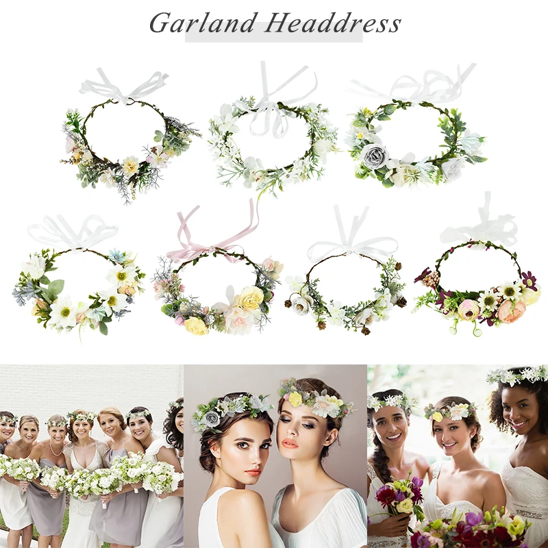 

1pc Women Girls Flower Headband Wedding Floral Garland Flower Crowns Hair Accessories Brid Garland Princess Wreath Headwear