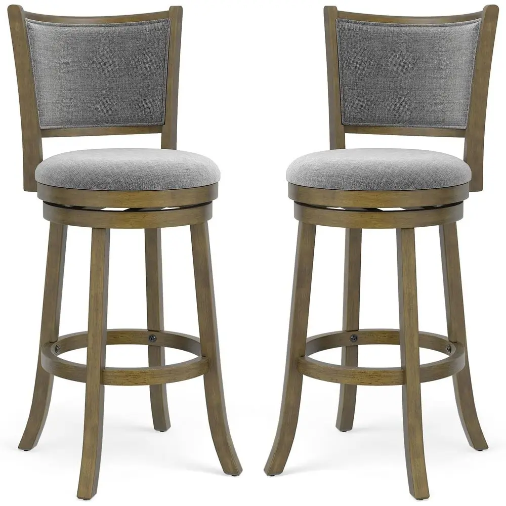 

Набор из 2 барных стульев высотой 30 дюймов, вращающиеся барные стулья с сиденьями из каучукового дерева, мягкими сиденьями и подставками для ног, барные стулья для кухонного острова, Ca