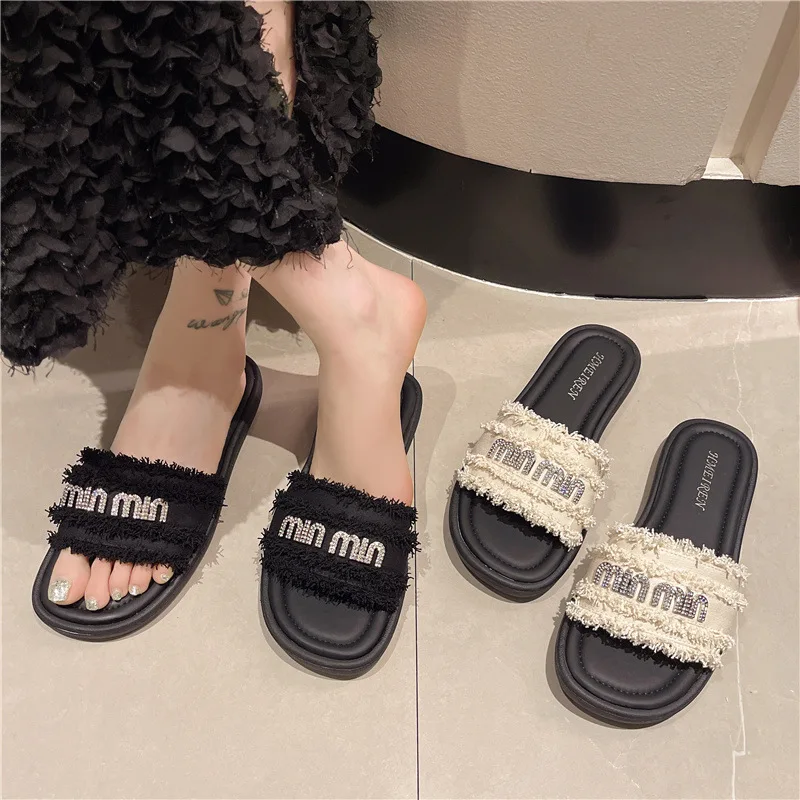 Women's Fashion Casual Summer Wear 2024 New Fashion Rhinestone Flat Beach Sandals, Women's Shoes