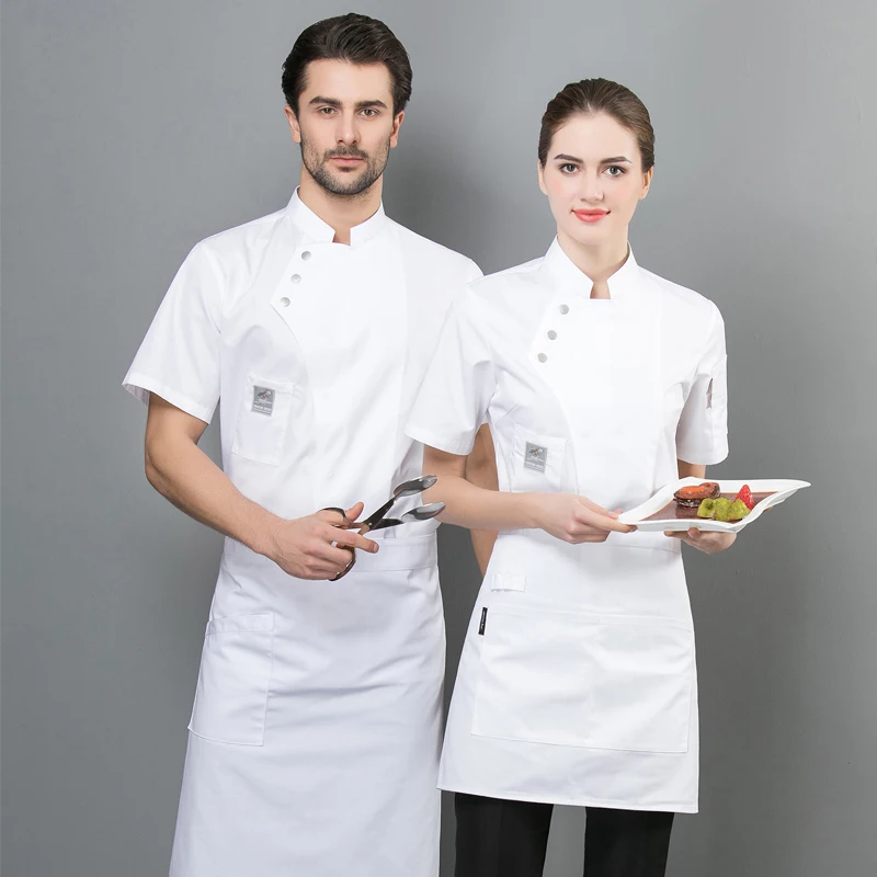 Vêtements de travail de cuisine d'été pour hommes et femmes, uniforme de chef rouge, chemise blanche, veste de chef