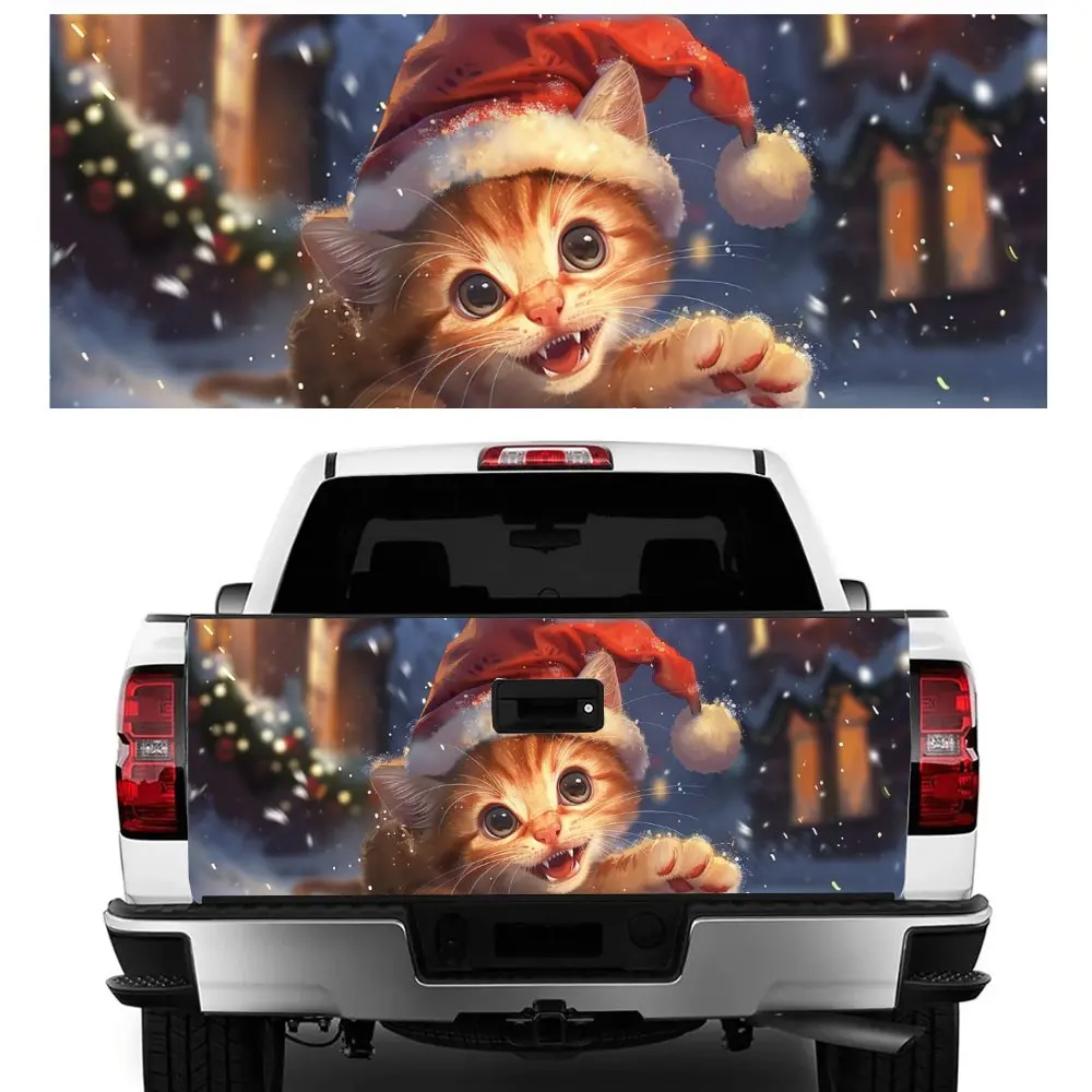 

Happy Christmas Cat W Hat Print Car Tail Trunk Protect Vinly Decal Auto Accessories Hood Decoration Sticker for Off-road Pickup