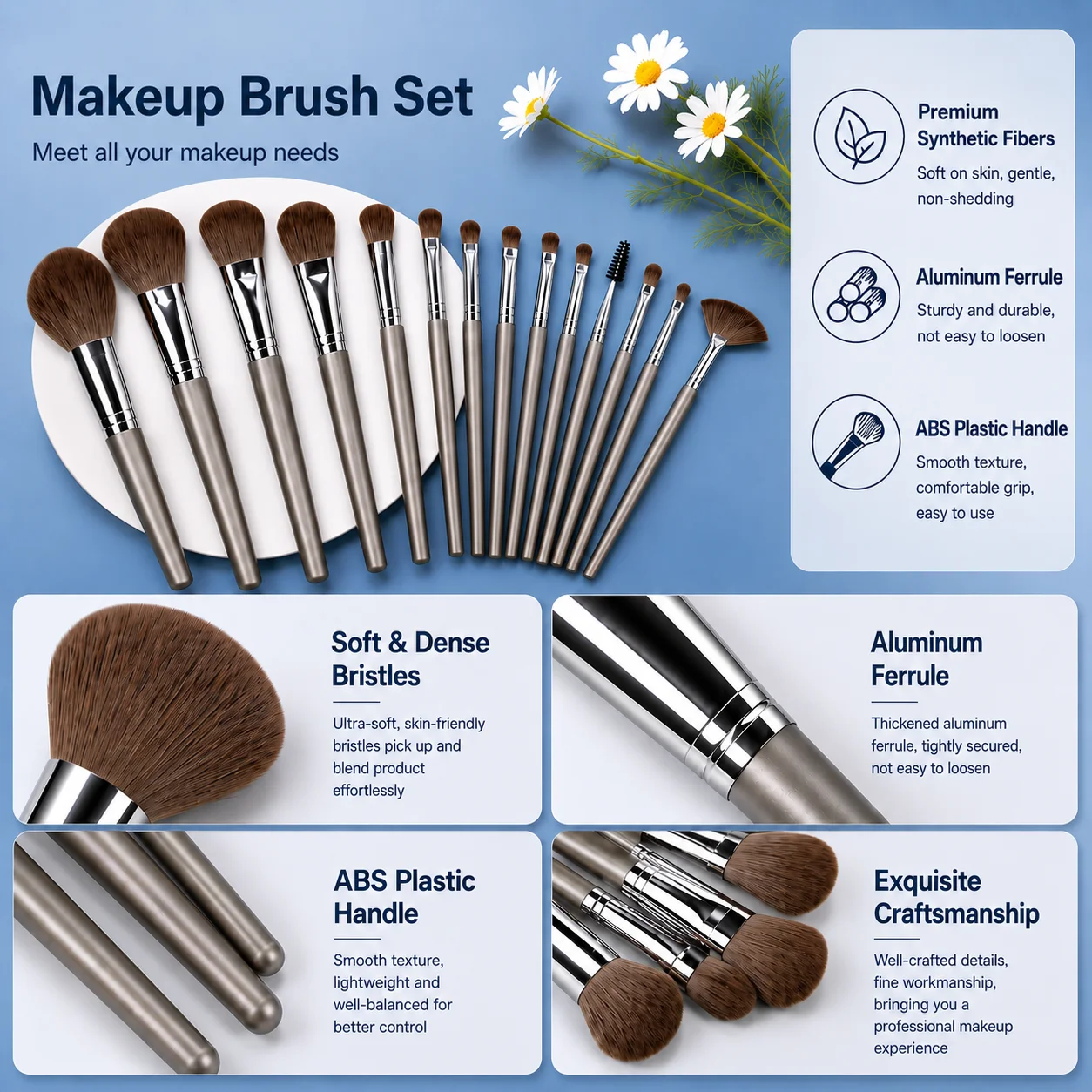 16PCS Makeup Brushes Set Soft Fluffy Professional Cosmetic Brushes for Foundation Powder Eyeshadow Blending, Complete Beauty