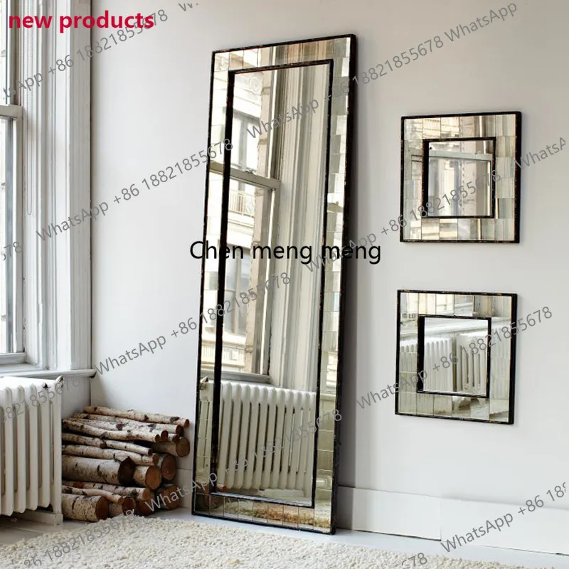 A139New Chinese-style dressing, full-body mirror floor-to-ceiling mirror wall-mounted rectangle, three-dimensional decorative mi