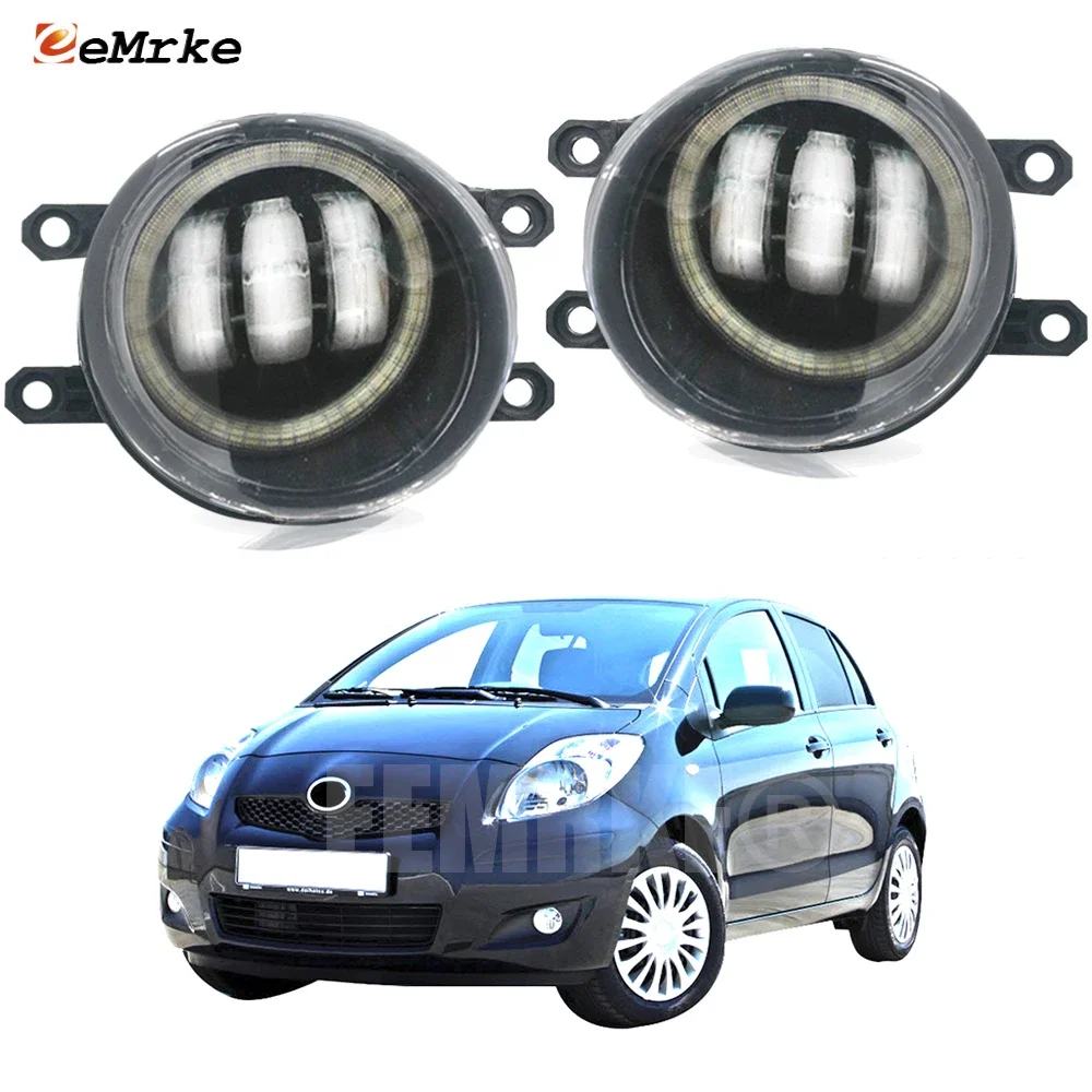 LED Fog Lights Angel Eye DRL for Daihatsu Charade P90 Yaris Vitz 2011 2012 2013 Car PTF with Clear Lens Daytime Running Light