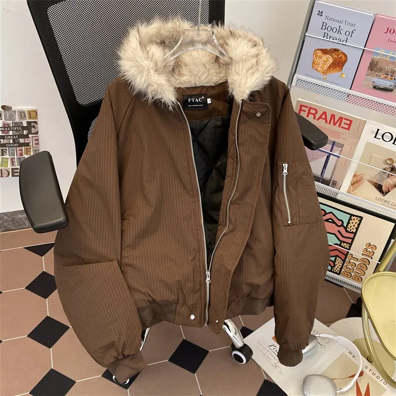 

Мужская хлопковая куртка с капюшоном в стиле ретро, зимняя свободная рабочая одежда, теплое пальто с хутряным воротником, молодежное модное повседневное пальто