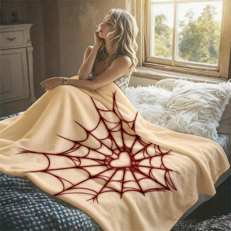 Heart Spider Web Tattoo Flannel Blanket Perfect for Sofa Office Bed Travel Sleep Read Relax Camping Four Season Use