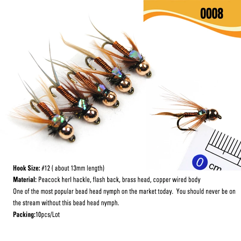 Wifreo 6/10PCS Brass BeadHead Copper John FishingFly Nymphs Hook Steelhead Trout Fishing Lure Baits