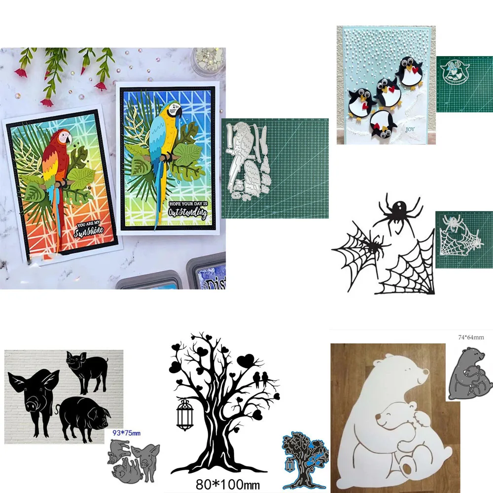 Heart Tree Penguin Spider Web Pig Bear Parrot Metal Cutting Dies Stencils DIY Scrapbooking Album Paper Card Decorative Embossing