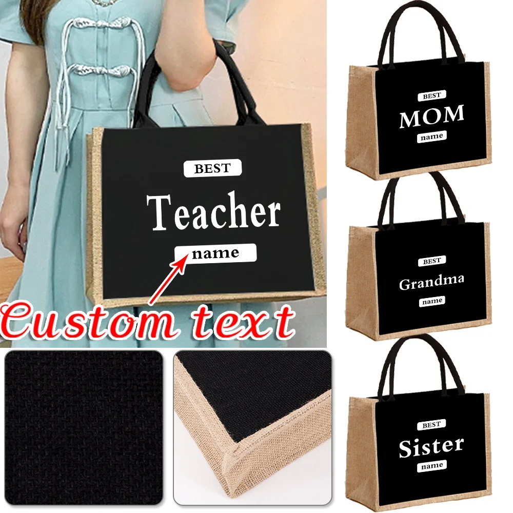 

Пакет для хранения в стиле ретро с индивидуальным именем, сумка из грубой льняной ткани, несколько стилей, ручные сумки с верхней ручкой, складной пакет для покупок
