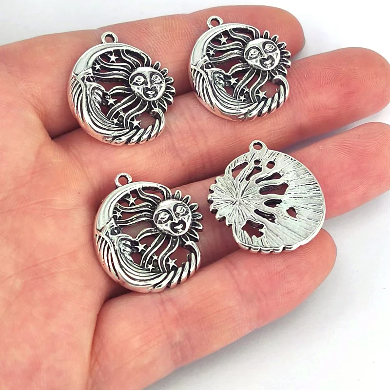 5pcs antique silver color jewelry sun with moon and stars pendant charm  for women DIY Accessories