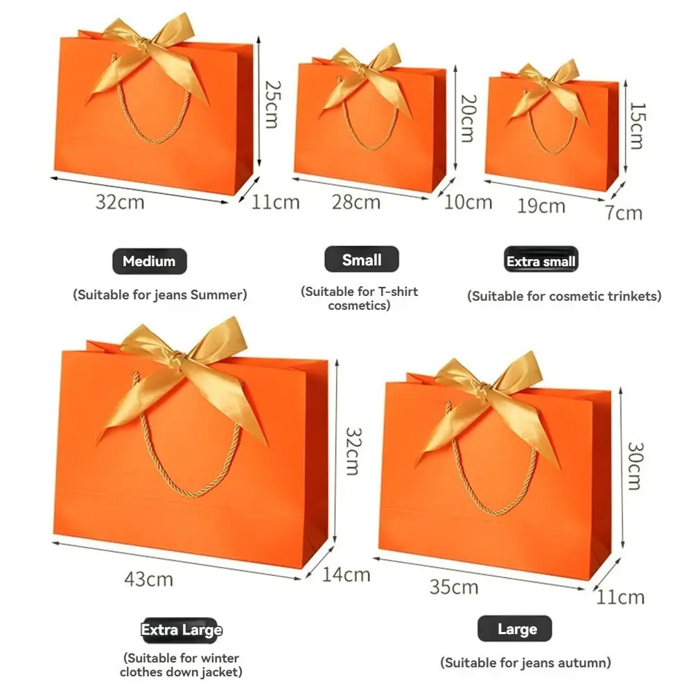 10Pcs Bow Ribbon Gift Paper Bag Portable Reusable Clothing Handle Bag Convenient Multi Color Wedding Gift Bag Book