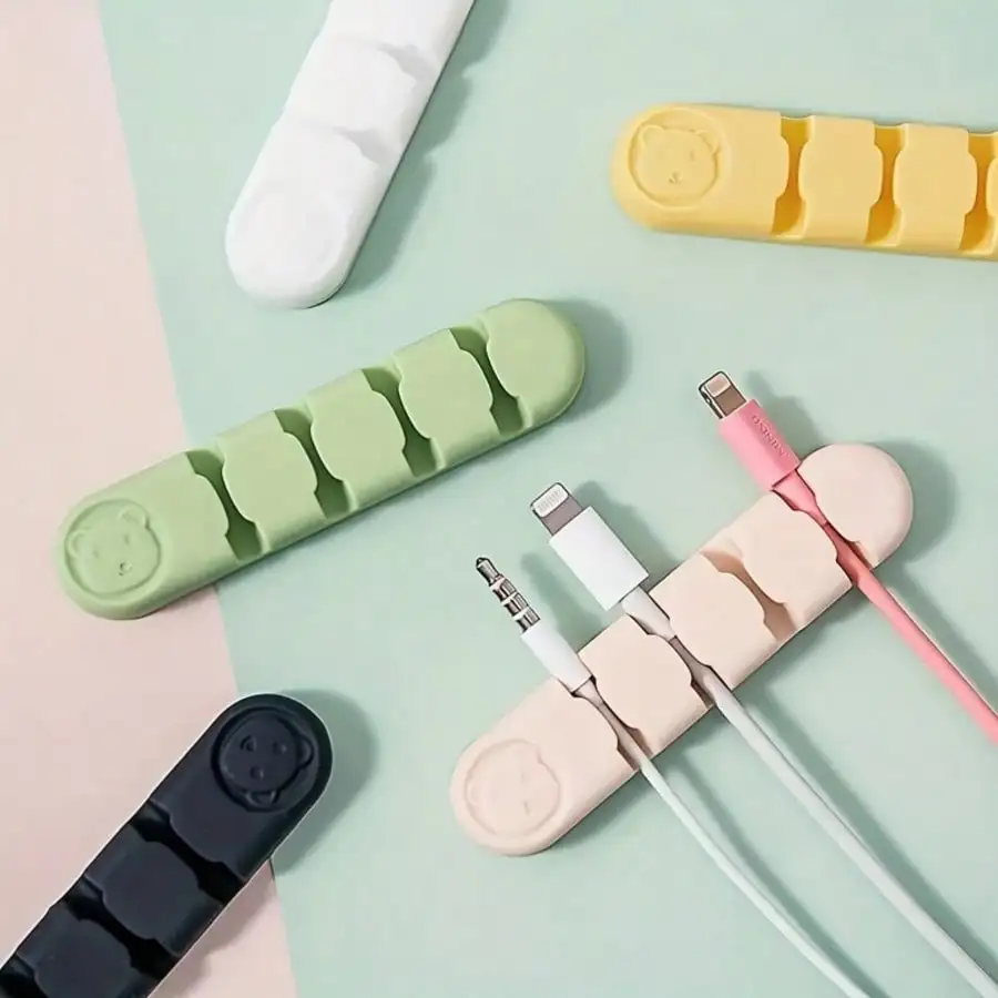 Organizador de cabo de silicone autoadesivo - Suporte de cabo para carregador de telefone de fone de ouvido de mouse - Clipe de gerenciamento de fio de mesa - Organizador de cabo estético para configuração de computador
