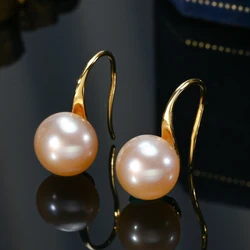 8-8.5mm Natural Freshwater Pearls Bread Round Shape Stud Earrings 925 Sterling Silver Gold Color Classic Elegant Gifts for Women