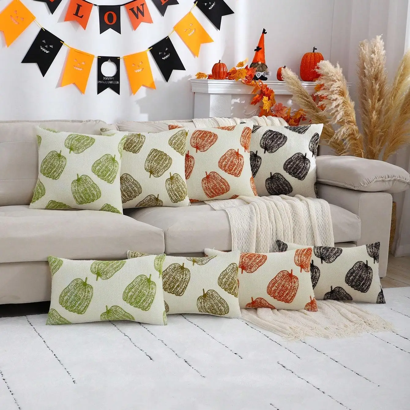 Throw Pillow Case Halloween Pumpkin Pillowcase Chenille Embroidered Pillow Festive Decoration Harvest Pumpkin Pillowcase Cushion