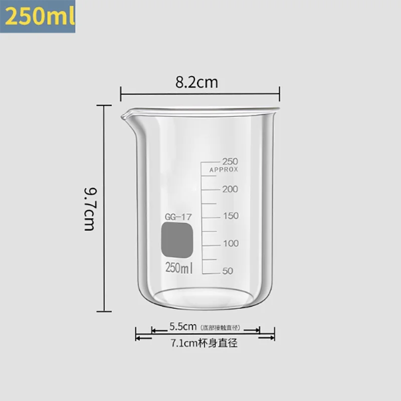 

(8pieces/lot) Lab beaker 250ml,Glass beaker 250ml,Low form with graduation and spout Boro 3.3 Glass