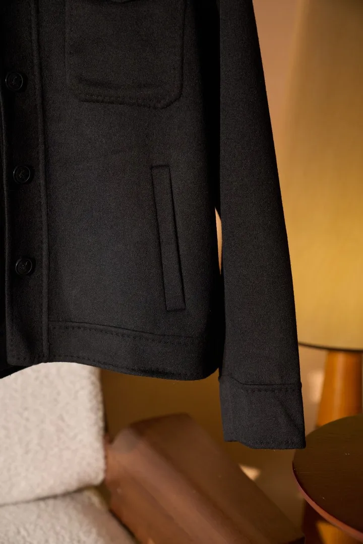 Men's Old Money Style Wool Cashmere Blend Workwear Shirt Jacket Long Sleeve Turn-Down Collar Luxury Coat