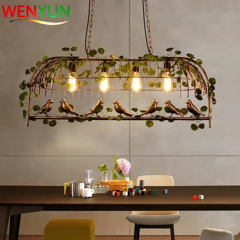 

WENYUN Industrial style Bird cage Chandelier Wrought iron LED lamps for restaurant dining room garden bar decorative light