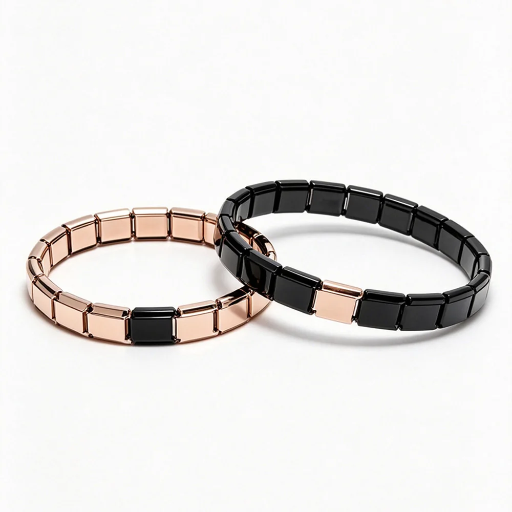 

Black and RoseGold Color Italian Stainless Steel Modules Bracelets DIY Making Removable Module Chain for Lover Couple's Gifts