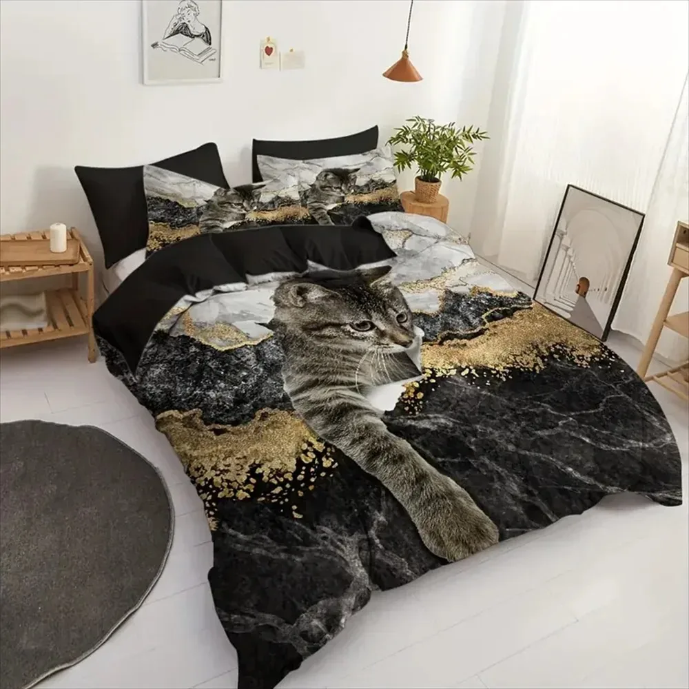 Whimsical Cat Lover's Duvet Cover Set - Soft, Breathable, and Comfortable Pet Cat Pattern Bedding with 3D Animal Theme