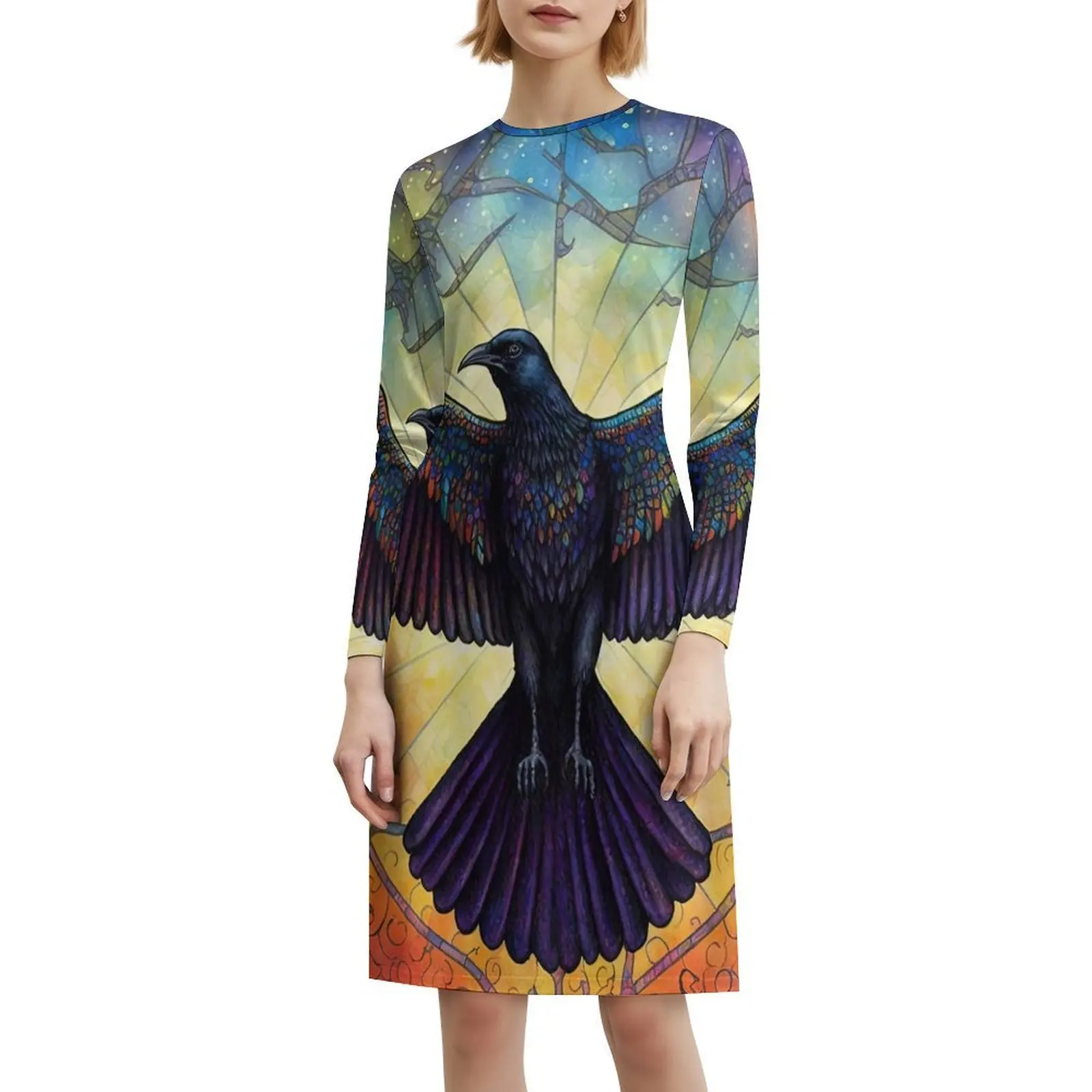 فستان حفلات نسائي من Odin'S Messenger ملابس نادي مطبوعة عصرية للسيدات الغراب الغراب الأسود كرو كورفوس الملون #6