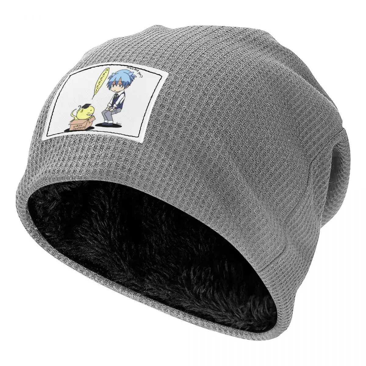 Assassination Classroom Octopus Koro Sensei Waffle Knit Fleece Lined Beanie with PU Leather Patch Unisex Warm Winter Soft Cap