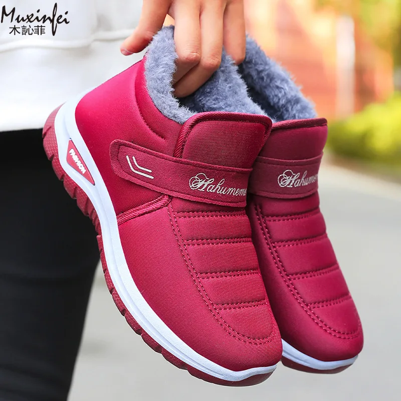 2025 Winter new women's cotton shoes with Velcro and plush thick short boots for warmth, outdoor snow boots, cotton shoes