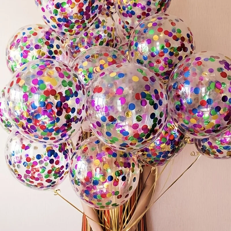 10PCS of 12 inch transparent colored confetti balloons, colored aluminum foil sequin balloons, children's birthday decorations