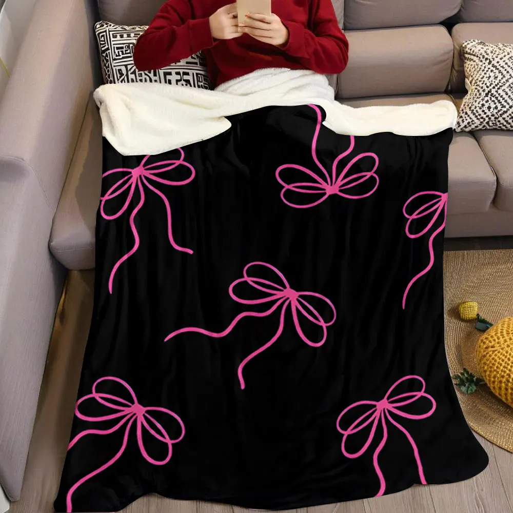 Bow Print Printed Blanket Suitable for Sofas Beds Offices Travel Camping Chairs Warm Plush Blanket